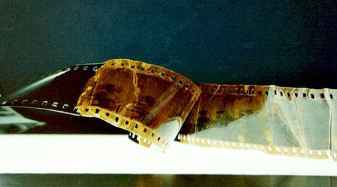 A damaged or degraded strip of film