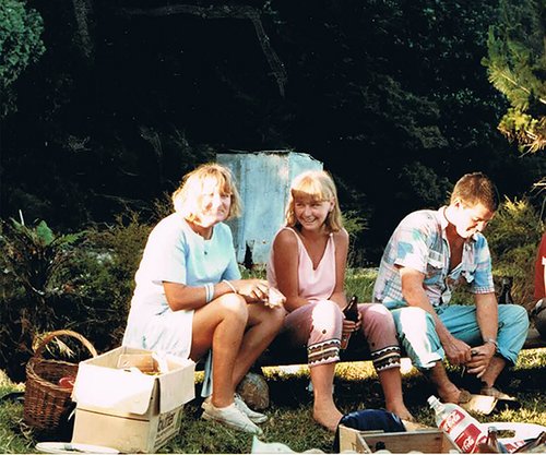 Group of people at a picnic in the eighties.
