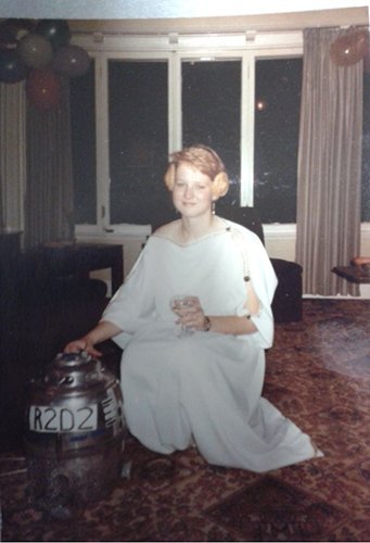 Woman dressed up as Princess Leia in the eighties.