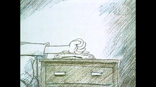 Cartoon image of fist hitting bedside alarm clock.