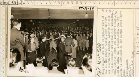 A congo line at the American Red Cross "Cecil Club" in Wellington during WWII.