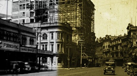 thThe Australian Temperance and General Mutual Life Assurance Society (T&G) Building with scaffolding around it.