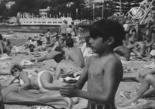 Still from Gregg's Coffee TV advert - people on the beach at Oriental Parade.