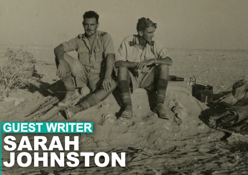 NZBU engineer Johnny Johnston (right) and an unknown man in the North African desert c. 1942