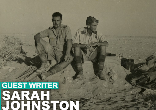 NZBU engineer Johnny Johnston (right) and an unknown man in the North African desert c. 1942