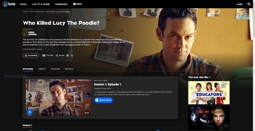 Page for 'Who Killed Lucy the Poodle' documentary on TVNZ website.