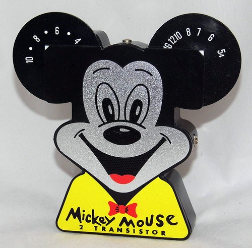 A transistor radio that is shaped like Mickey Mouse