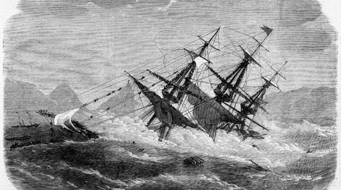 Illustration of the wreck of H. M. S. Orpheus.
