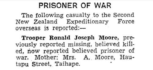 An old newspaper article, the heading of which reads 'Prisoner of War'