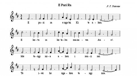 The musical notation for the waiata E Pari Rā.