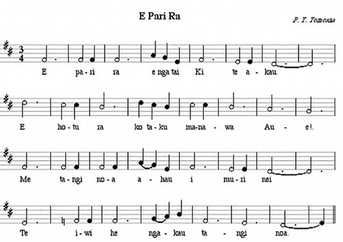A page of sheet music for the waiata E Pari Rā.