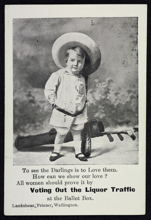 Temperance campaign postcard from 1908 showing a picture of a young child.