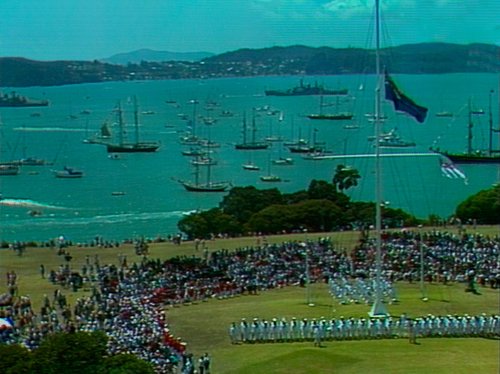 A naval flag raising ceremony at Waitangi