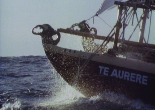 The waka Te Aurere at sea.