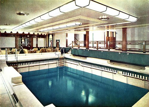 Indoor swimming pool on ship.